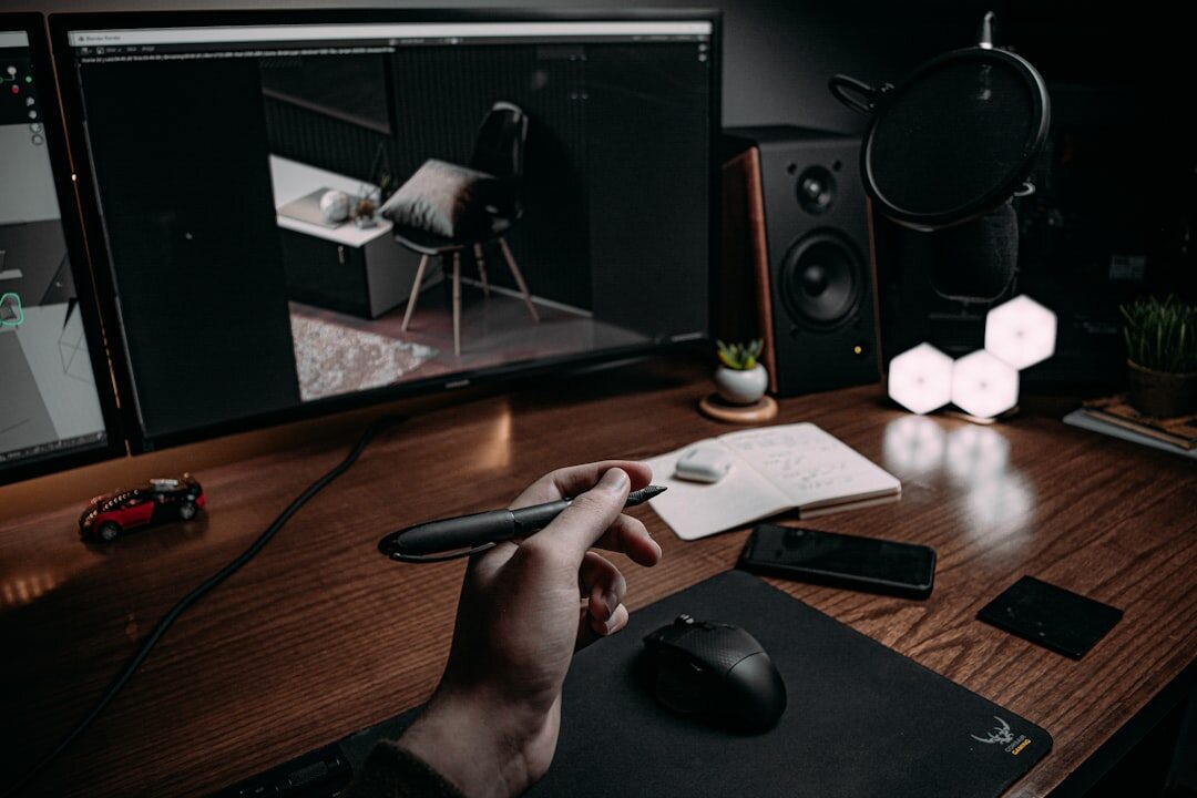 content creator at desk